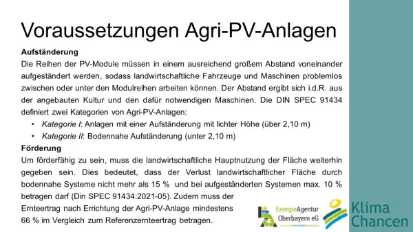 Auflistung Voraussetzungen von Agri PV