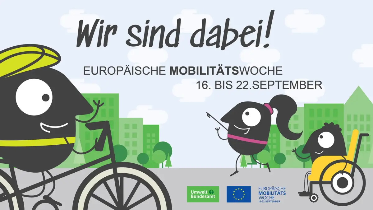 Grafik mit grünem Hintergrund. Oben steht "Verkehrsmittel wählen - Klima schützen". Darunter illustrierte Figuren und Verkehrsmittel. Dazu jeweils Infromationen zum CO2-Ausstoß.