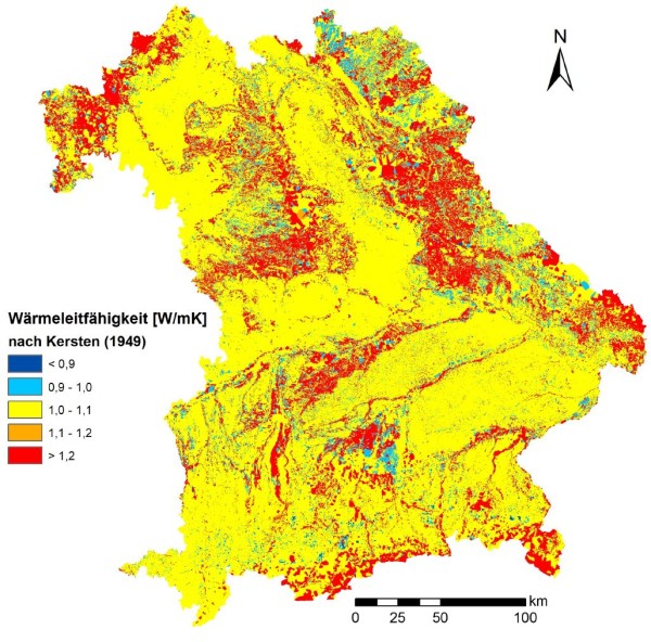 Karte im Maßstab 1:5000 zeigt die Wärmeleitfähigkeit in Watt pro Meter * Kelvin (W/mK)