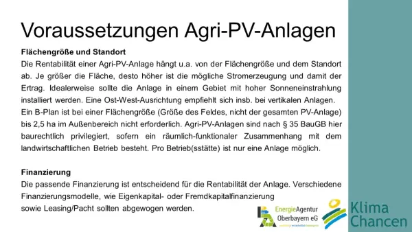 Auflistung Voraussetzungen von Agri PV