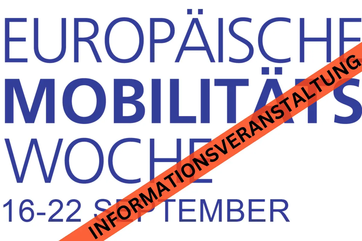 Blauer Schriftzug auf weißem Hintergrund Europäische Mobilitätswoche 16-22 September