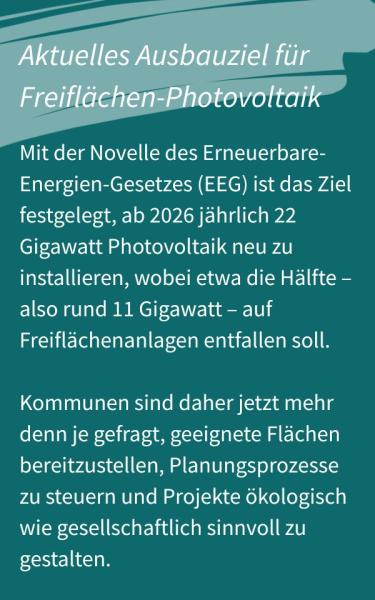 Aktuelles Ausbauziel für Freiflächen-PV
