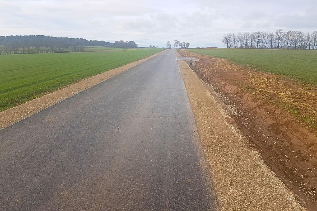 Teerstraße und Rigole rechts.