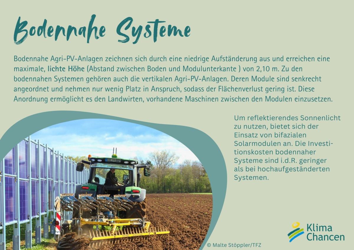 Infografik mit Abbildung einer vertikalen Agri-PV-Anlage und Infos zum Anlagentyp