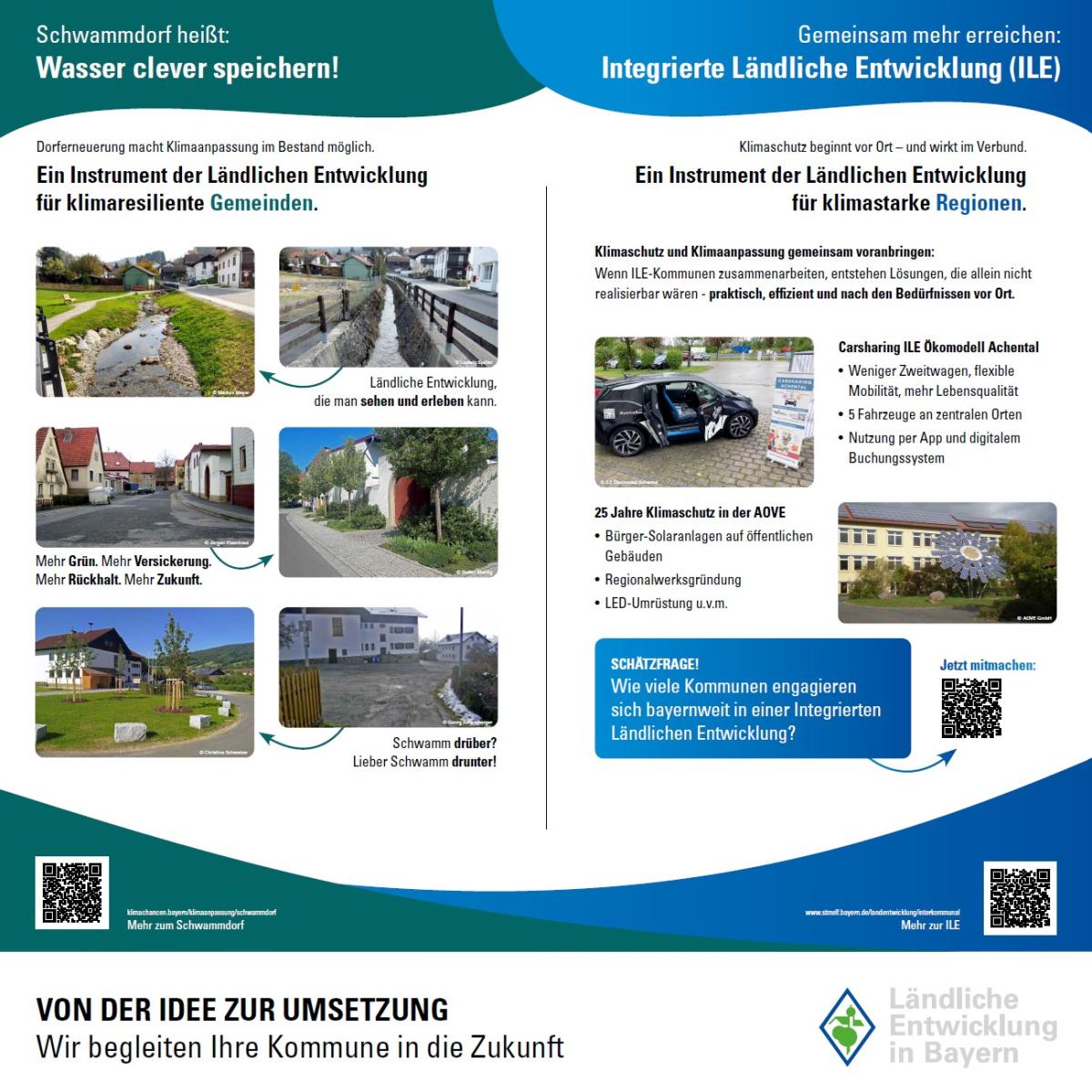 Plakat Integrierte Ländliche Entwicklung (rechts) und Schwammdörfer (links).