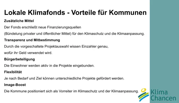 Erläuterung der Vorteile lokaler Klimafonds